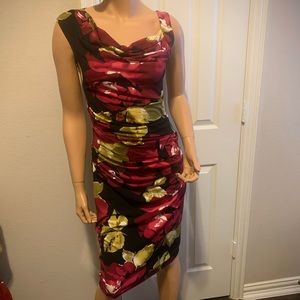 London Times Black Floral Cocktail Dress